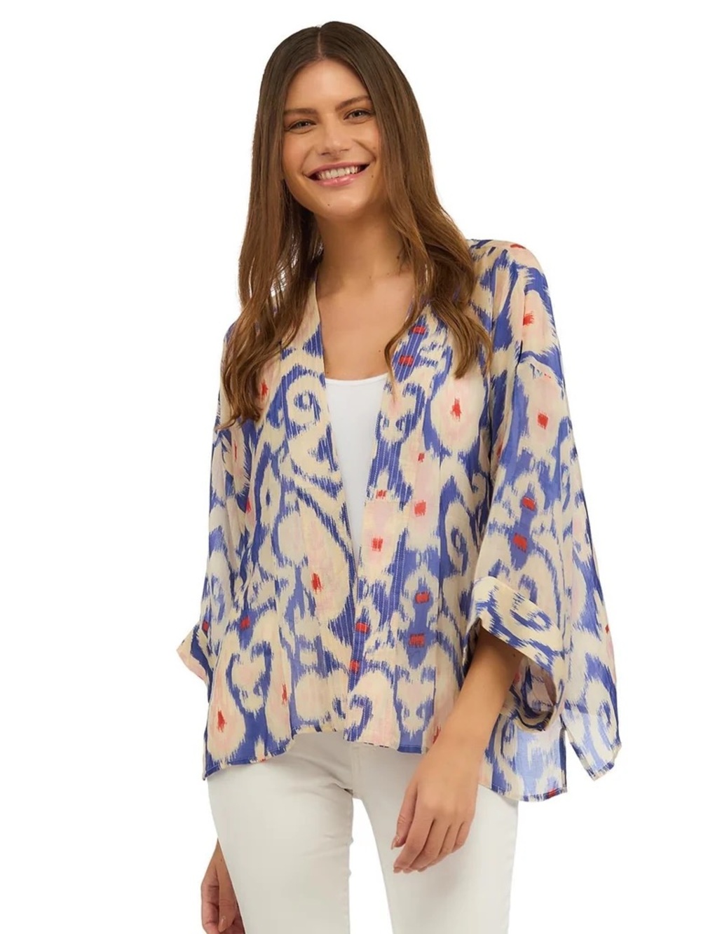 One hundred stars Blue and Cream Patterned Open Front Tunic - Women